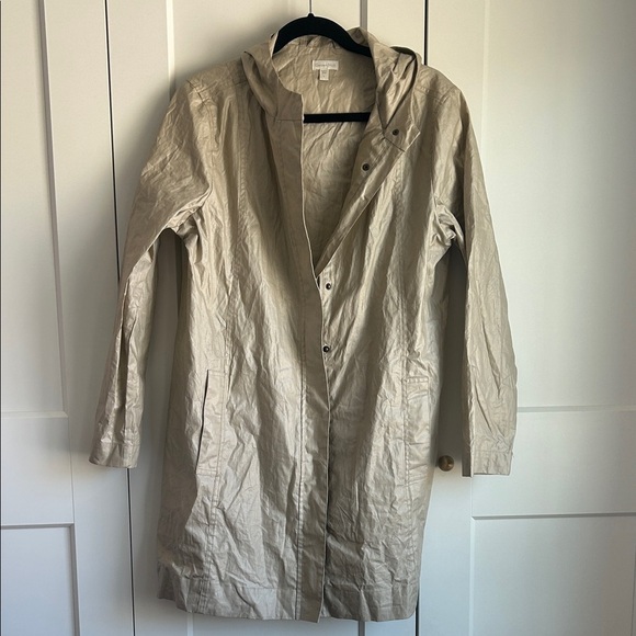 Garnet Hill Coated Linen Beige Hooded Jacket | 8 - Picture 2 of 6